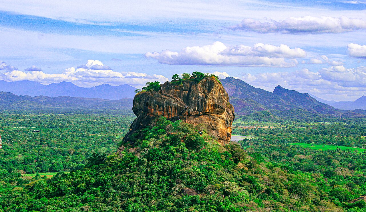The rock fortress of Sigiriya rising from the plain